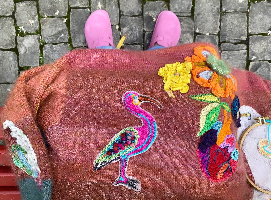 roter Ibis auf meinem Pulli