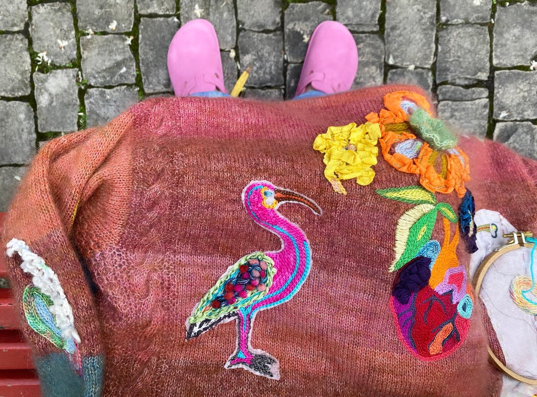 roter Ibis auf meinem Pulli