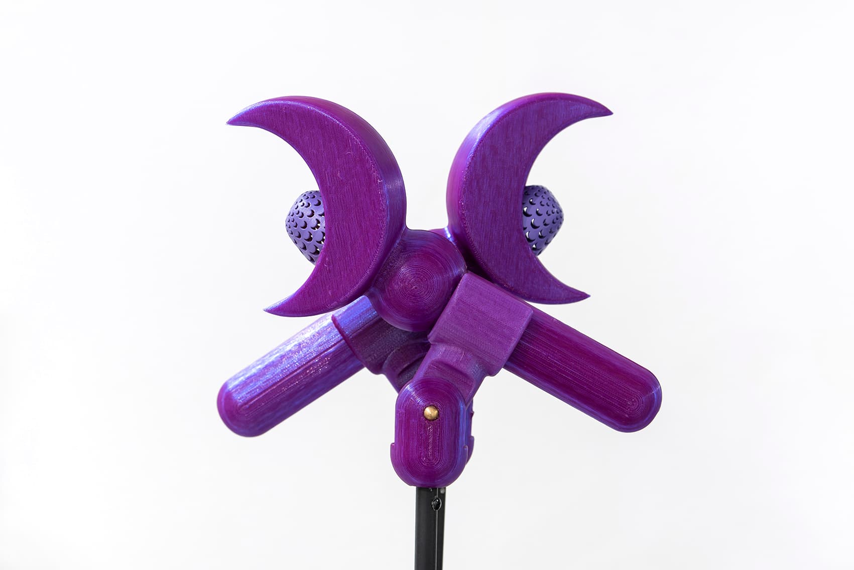 Double Mic, Interactive Sound Sculpture, 3D modeling and printing, PLA, ecological photosensitive resin, professional mic and customize iron stand